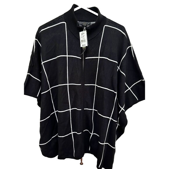 Preswick & Moore Black & White Petite Small/Medium Zipper‎ Sweater Shawl NEW - Picture 1 of 6